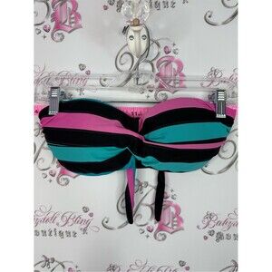 La Vie En Rose aqua bikini top candy stripes Pink and Teal Striped Bandeau Top